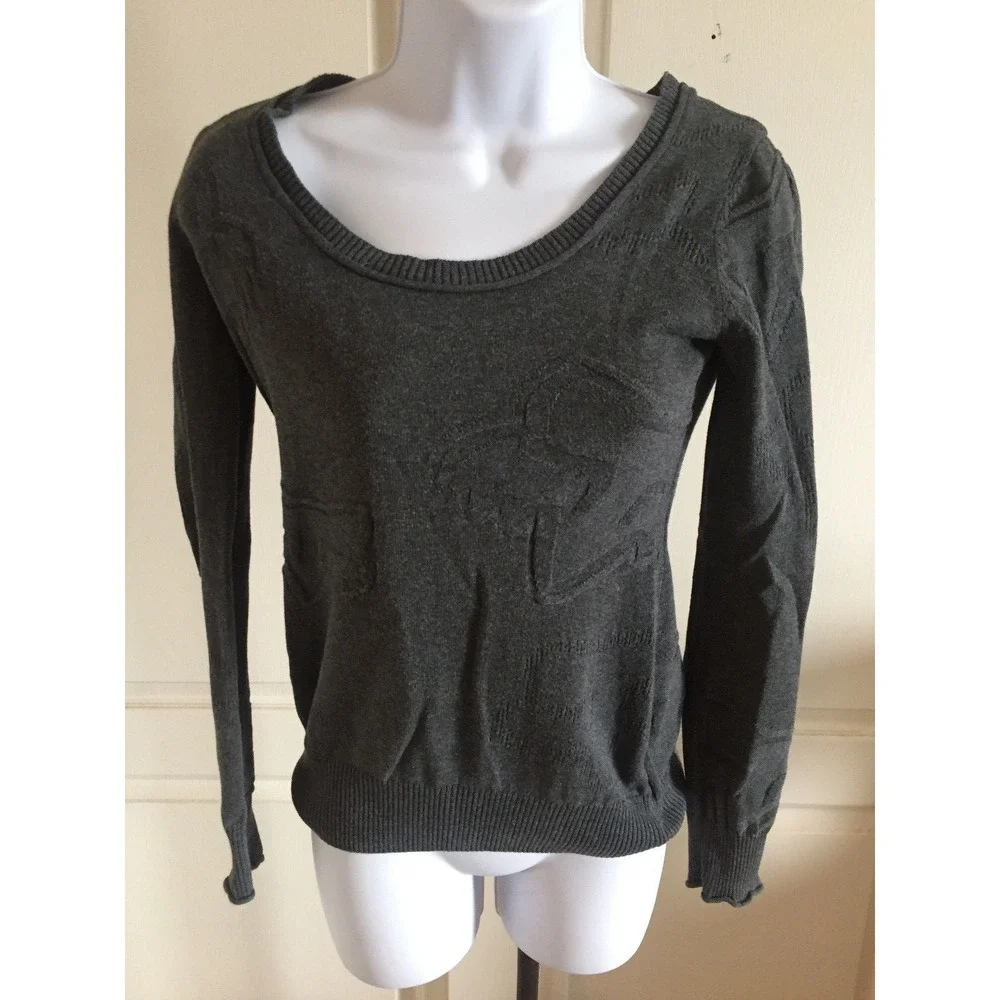 Womans Fox Racing Pullover Light Sweater Jacquard Print Gray Size Small - Picture 1 of 4